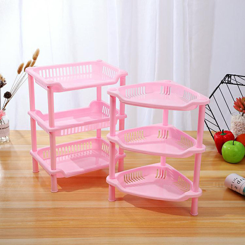 3/4 Layer Assemble Plastic Kitchen Storage Rack Bathroom Organizer Shelf Square Triangle Corner Holder Shelf Stackable