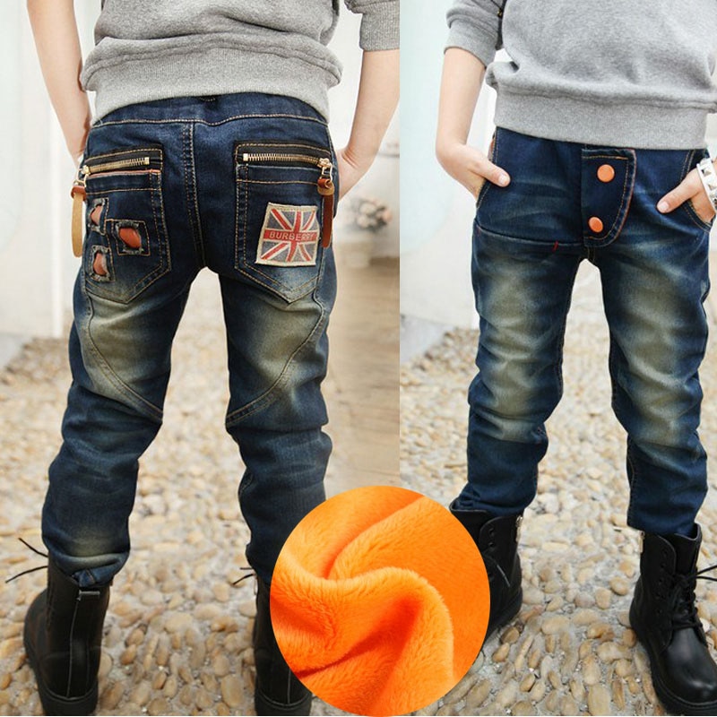 Spring Autumn Jeans For Boy Pants Kids Teenager Trousers Denim Warm Pants Children Korean Clothes