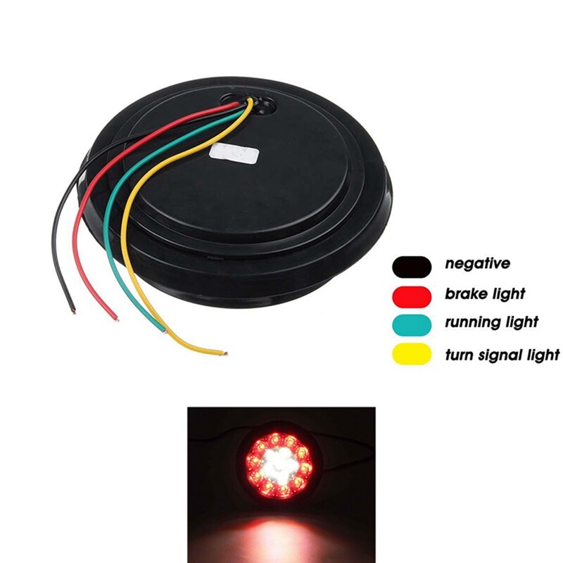 2X 4Inch Rood/Wit Ronde Staart 16-Led Stop Brake Knipperlichten Truck Trailer