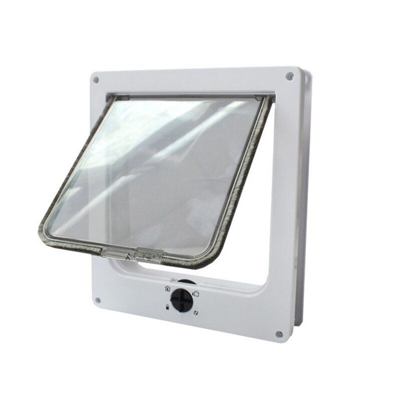 4 Way Lockable Pet Dog Cat Door ABS Plastic Security Flap Door for Small Animal Pet Cat Dog Gate Protect Pet Safe Supplies: White