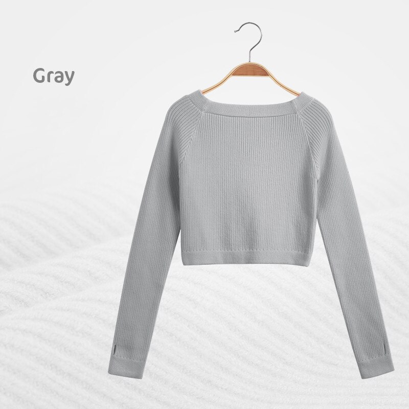 Meisjes Ballet Dans Trui Elastische Platte Schouder Trui Tiener Kinderen Herfst Winter Truien Met Lange Mouwen Truien: height 101-115cm / Gray