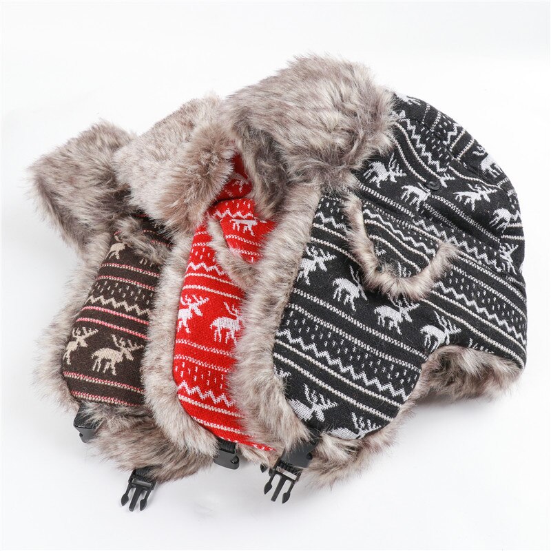 Gorra de esquí a prueba de viento para hombre y mujer, casco de vuelo con orejeras gruesas, ciervo de Navidad, más gorro cálido de terciopelo con gafas, Invierno