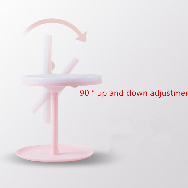 Desktop Vanity Mirror With Led Light, Pink Student Dormitory Table Makeup Mirror