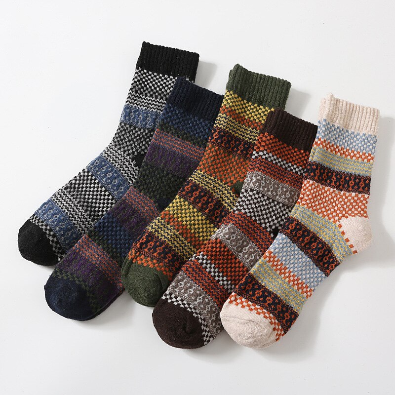 5 par afslappede mænd bløde tykke varme sokker kaninuld blandinger varme vinterstrømper mænd retro stil farverig åndbar: B sæt