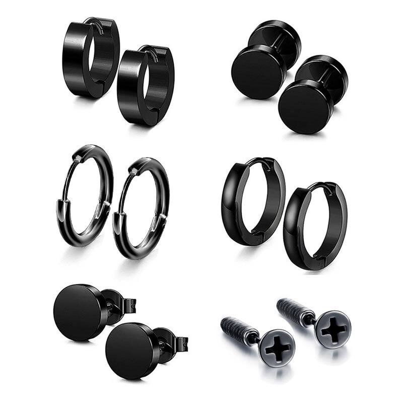 2022 Trendy Black Metal Oorringen Voor Mannen Punk Gothic Jongen Cirkel Piercing Sieraden Straat Rock Hip Hop Rapper Accessoires