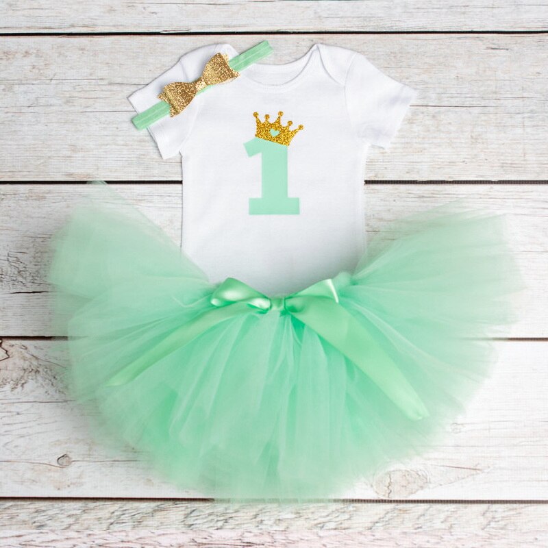 3pcs Baby Girl 1 Year Birthday Party Dress For Toddler Christening Tutu Cake Girls Dress Newborn 1st Baptism Vestido Outfits: ITEM 18