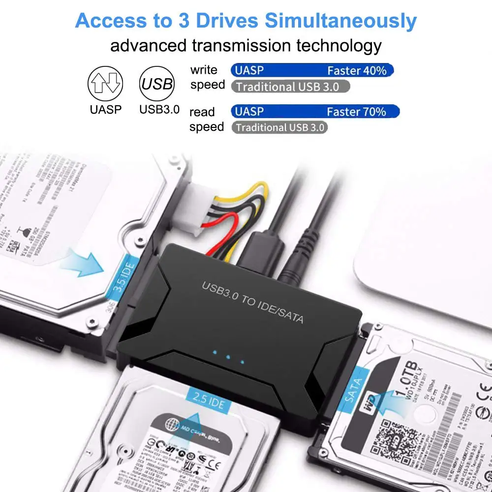 USB 3.0 zu SATA IDE Festplattenadapter Konverterkabel für 3,5 2,5 Zoll HDD/SSD CD DVD Rom CD-RW 3 in 1 IDE SATA Kabeladapter