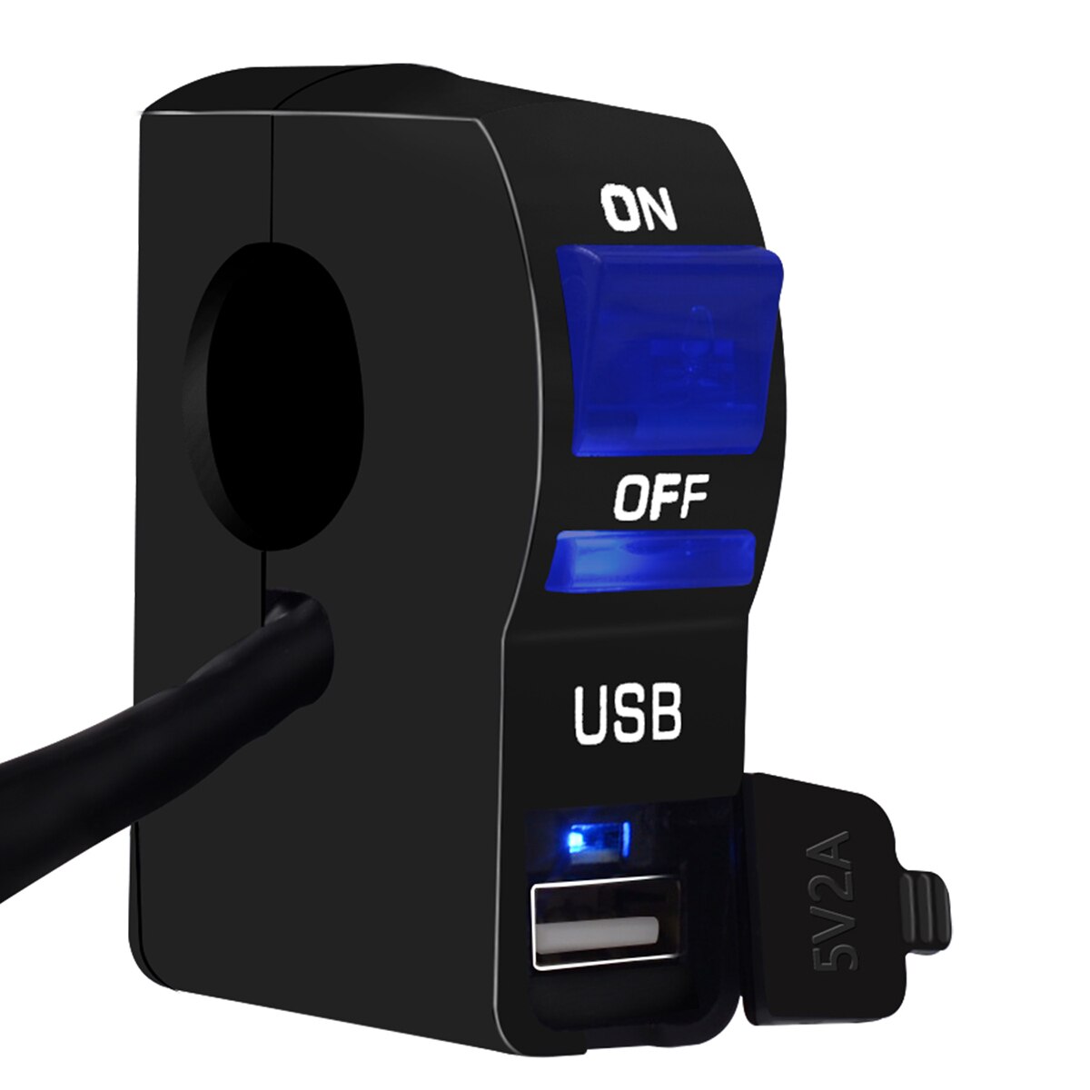 Universal Motorcycle Headlight ON/OFF Switch 5V 2A Fast Charge USB Adapter Charger With Blue LED Indicator Light: Blue