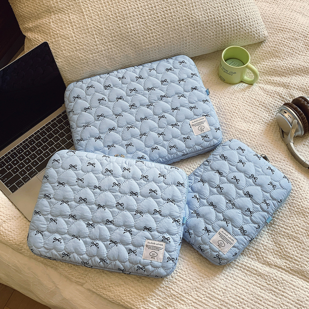 Laptopväska med 1 pc rosetttryck och kärleksbroderi, 11 tum, /14 tum, /15 tum, datorväska, skyddande fodral, laptopfodral, datorväska: 15- tum / Blå