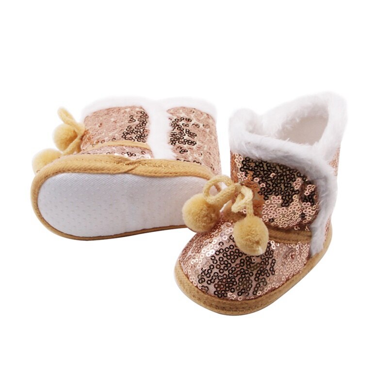 Infant Anti-slip Toddler Shoes Newborn Baby Shoes Winter Baby Boy Girl Sequin Snow Boots Plush Ball Cotton Shoe