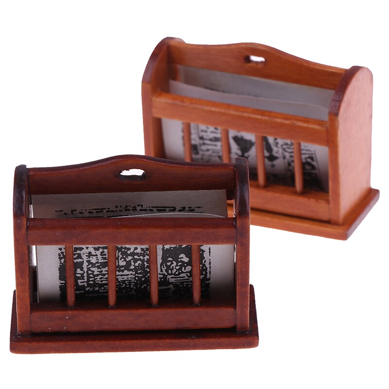 1Pc 1/12 skala domek dla lalek miniaturowa drewniana półka na książki śliczne mini akcesoria gazeta stojak zabawki lalki dom akcesoria