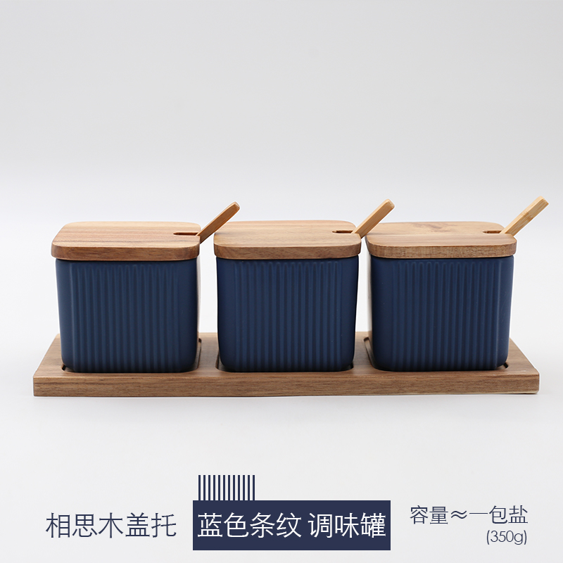 Ceramic Seasoning Jar Matte Striped Spice Rack Household Oil Salt Pot Vinegar Spice Organizer Storage Container with Lid Spoon: Light Grey