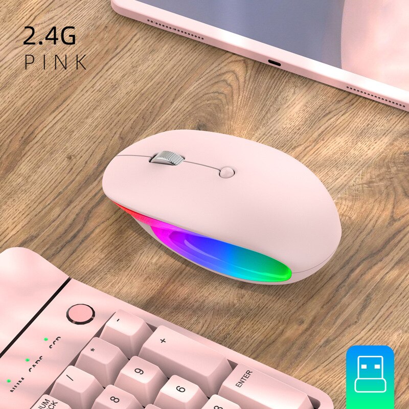Dual Mode 2.4G Bluetooth-compatible Wireless Mouse Rechargeable Magic Gaming Mouse For PC Gamer Computer Mac iPad Laptop Mause: 2.4g pink