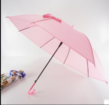 Kleurrijke Transparant Clear Paraplu Lange Steel Automatische Regen Paraplu Dome Wedding Party Favor Waterdichte: Roze