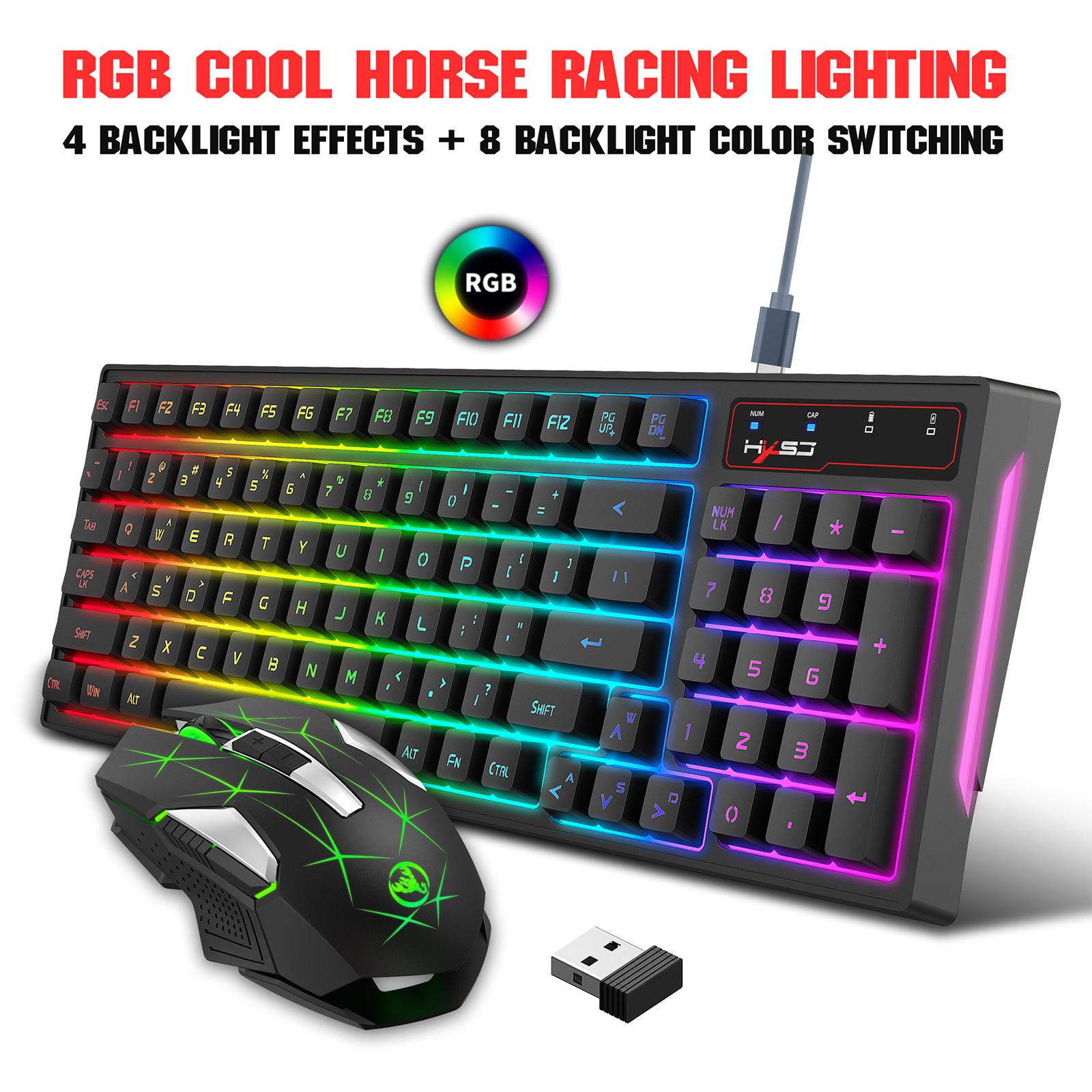 2.4G Wireless Keyboard Mouse Bundles RGB Backlit 1000/1600/2400DPI Accurate Tracking Keyboard Mouse Combo for PC Laptop Windows