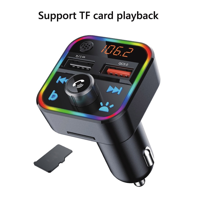 JaJaBor FM Transmitter Bluetooth Car Kit Bass Stereo MP3 Player with LED Atmosohere Light Wireless Handsfree QC3.0 Quick Charge