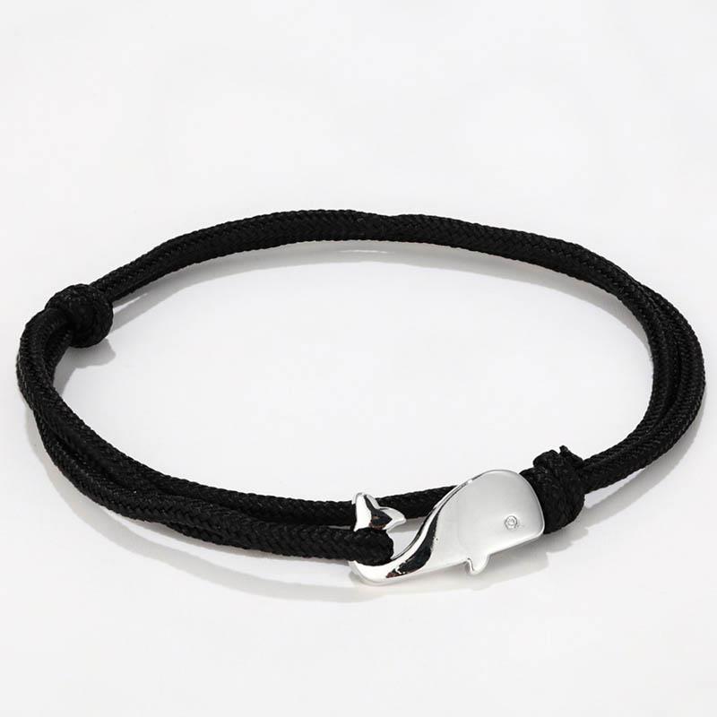 Bracelet ancre Style marin pour hommes et femmes, 1 pièce, corde de Parachute de Camping, queue de baleine, crochets métalliques: Black