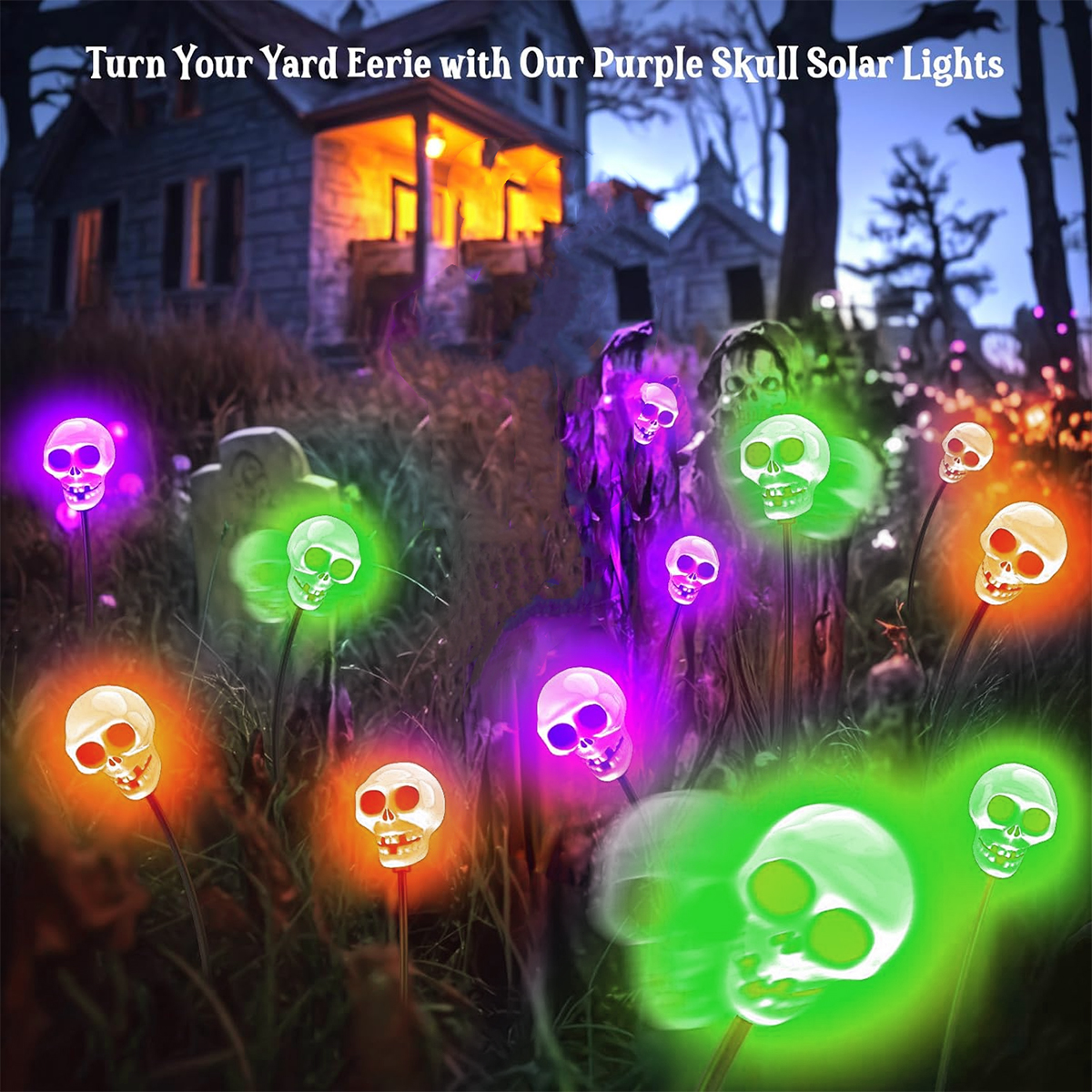 1/2pcs Halloween Solar Firefly Light LED Swaying Garden Landscape Light Sway By Wind Waterproof Path Lamp With Skull Solar light