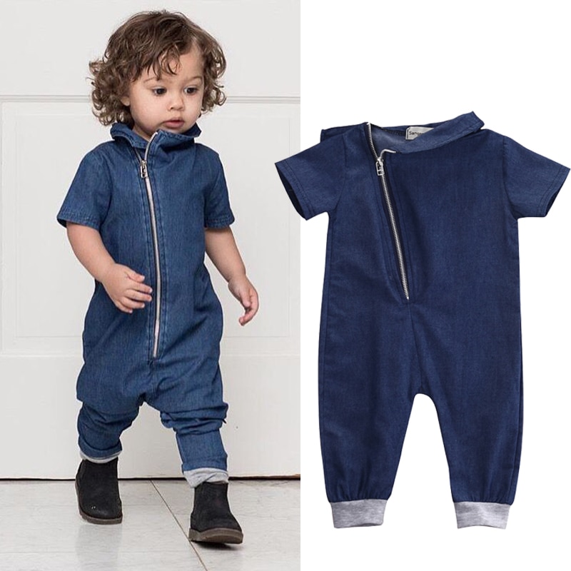 Novo macacão jeans bebê manga curta, calças compridas, roupas legais para crianças pequenas, macacão azul jeans para meninas