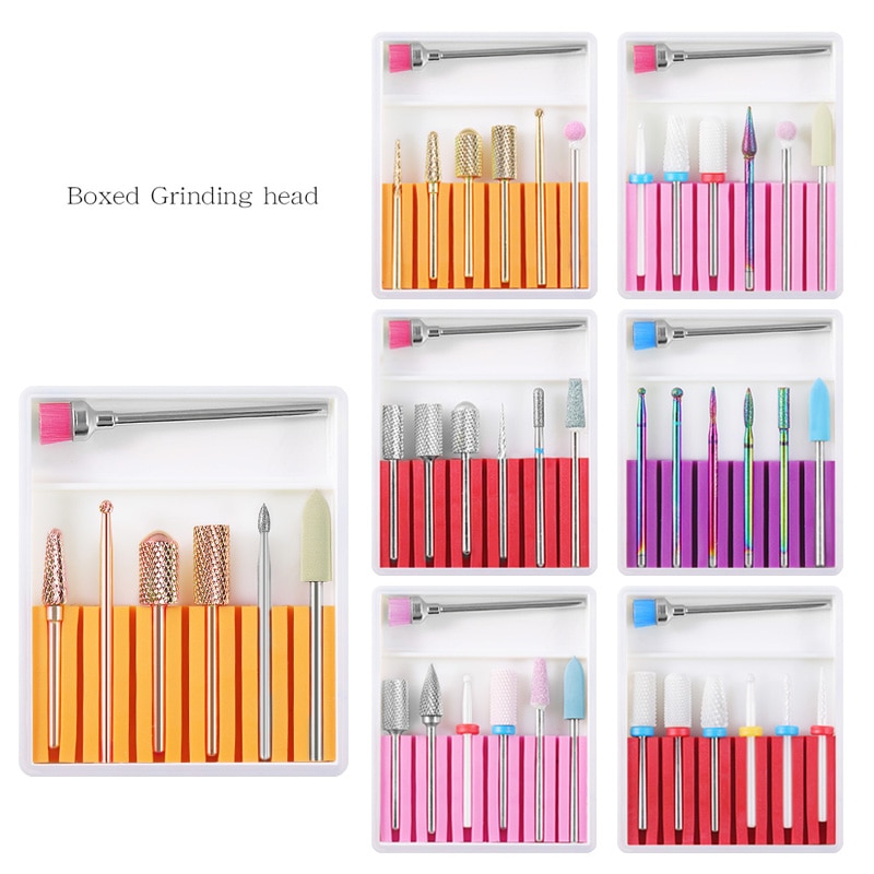 7PCS Ceramic Diamond Nail Drill Bits Set Milling Cutter Set Manicure Rotary Burr Clean Bits Electric Machine Accessory Nail File