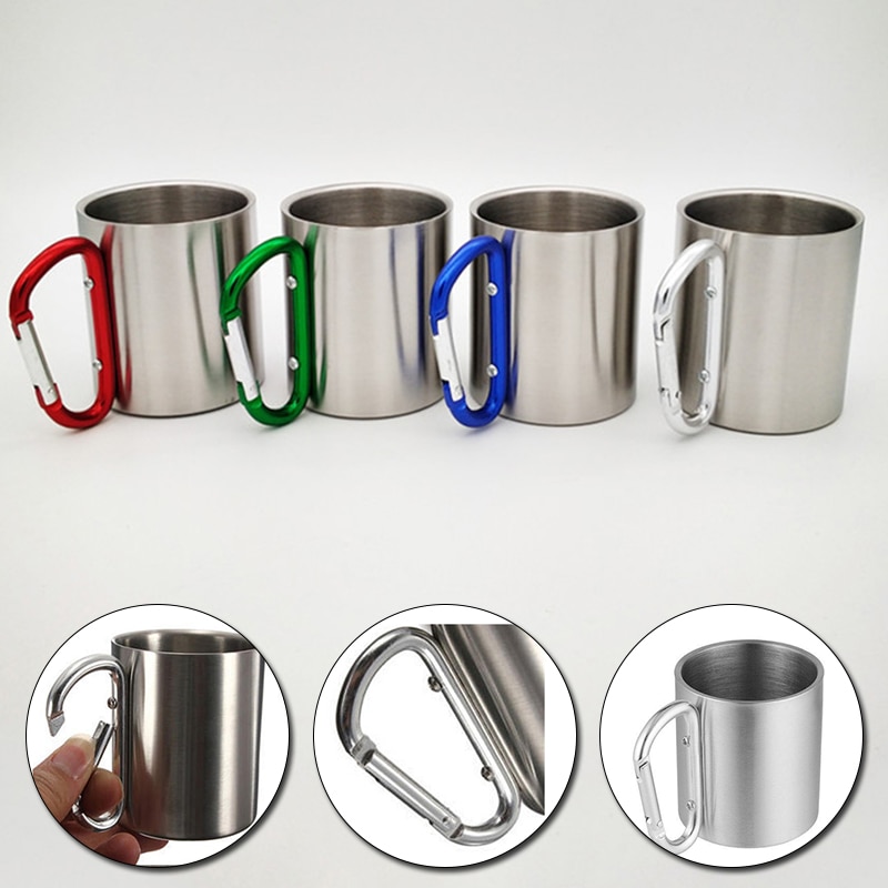 200Ml Rvs Cup Voor Camping Reizen Outdoor Cup Met Handvat Karabijnhaak Klimmen Backpacken Wandelen Draagbare Kopjes