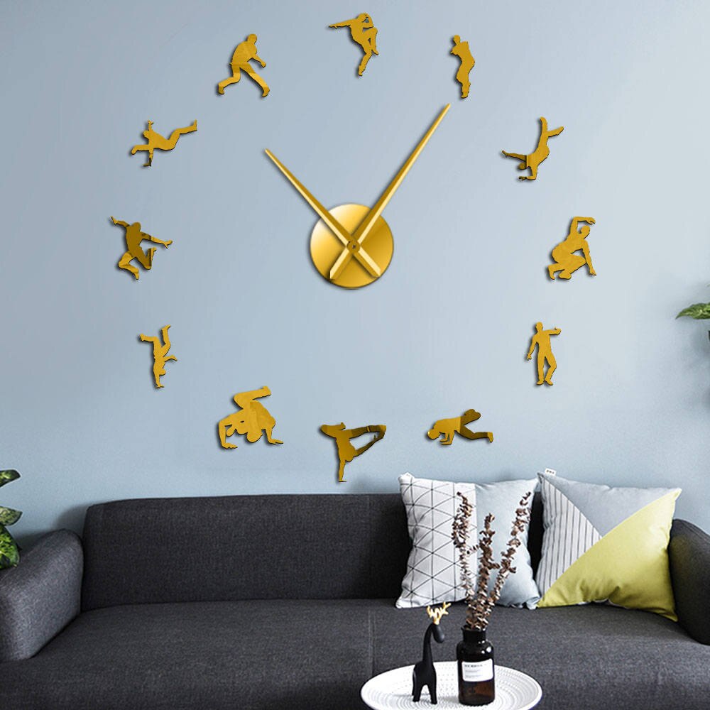 Hip Hop Dancers Silhouette Wall Art Sticker DIY Wall Clock Contemporary Break Street Dance Dancing Studio Decor Mute Clock Watch