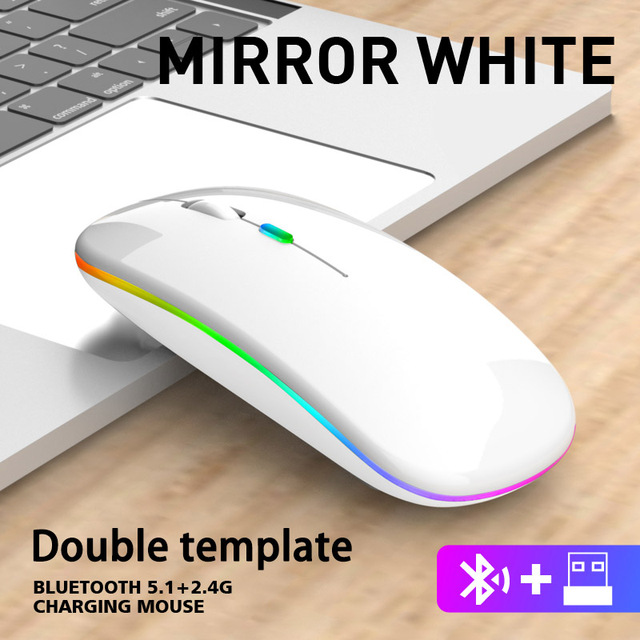 Bluetooth dual-mode wireless mouse charging mouse wireless computer mute LED backlit game office mouse laptop accessories: DoublemodeWhite