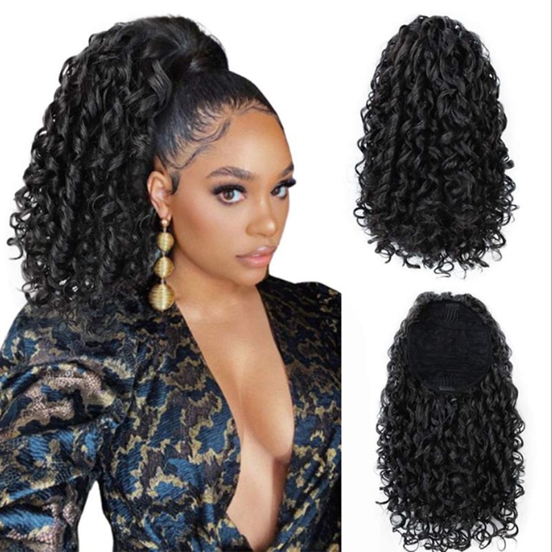 Afro Kinky Curly Wig Ponytail African Small Volume Fluffy Black Chemical Fiber Elastic Net Ponytail