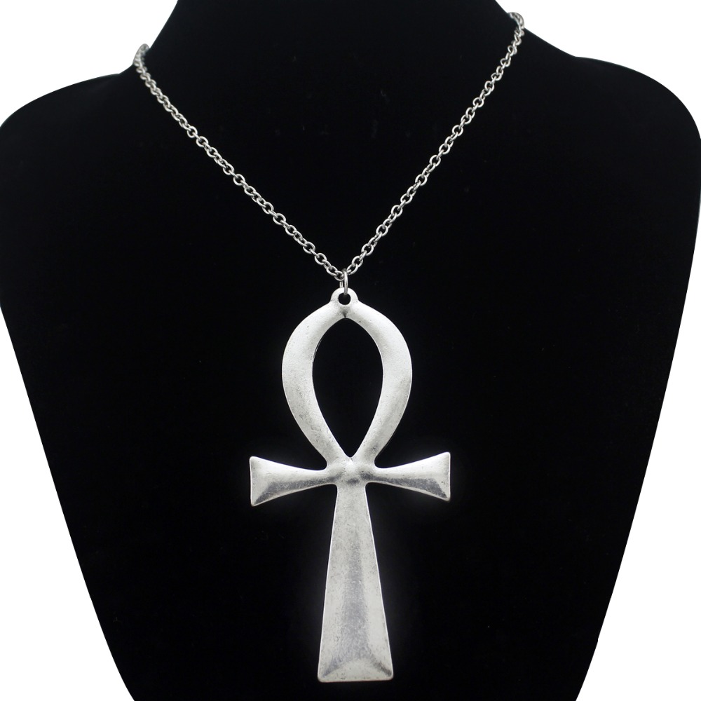 10x5cm Vintage Egyptian Life Big Ankh Cross Pendant Long Chain Necklace Jewelry Men and Women Accessories