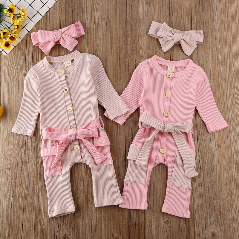 2pcs infantil bebê menina meninos macacão bandana 2pcs roupas de malha arco grande sólido manga longa macacão outfit
