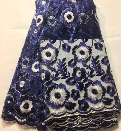 Marineblå afrikanske perler blondestof broderet nigeriansk blondestof fransk tyl blondestof til kvinder ylm 032: Som billede 3