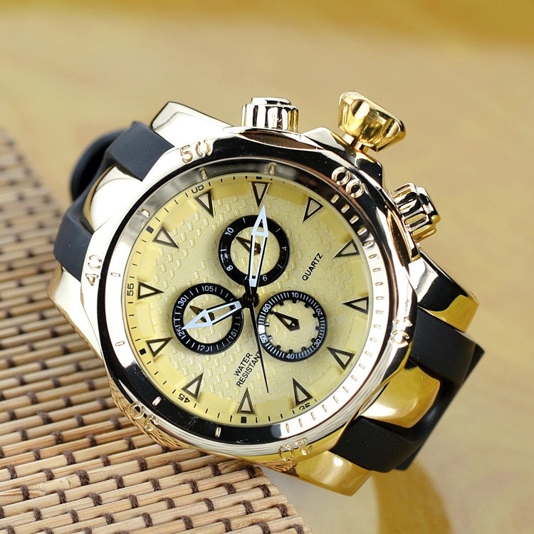 Reloj de famosa con esfera grande para hombre, reloj de cuarzo con esfera grande, correa de goma de 52MM, reloj de pulsera de oro rosa para hombre, reloj de lujo para hombre,