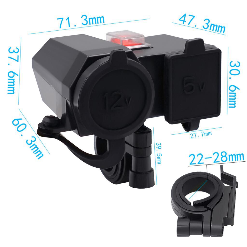 DC 12V Dual USB Port Charger/LED Voltmeter/Switch For Motorcycle