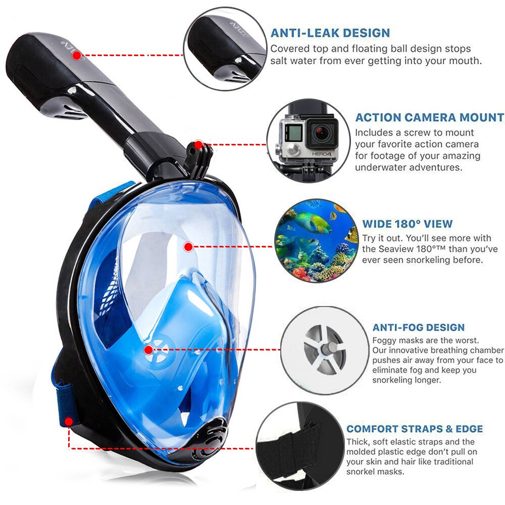 2020New Diving Mask Scuba Mask Underwater Anti Fog Full Face Snorkeling Mask Women Men Kids Swimming Snorkel Diving Equipment