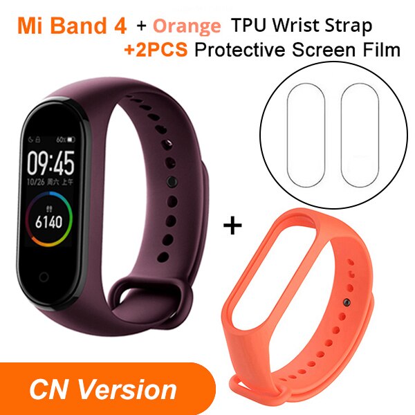 In Stock Xiaomi Mi Band 4 SmartBand MiBand 4 Bracelet Heart Rate Fitness tracker Bluetooth 5.0 50M Waterproof: CN Red N OrangStrap