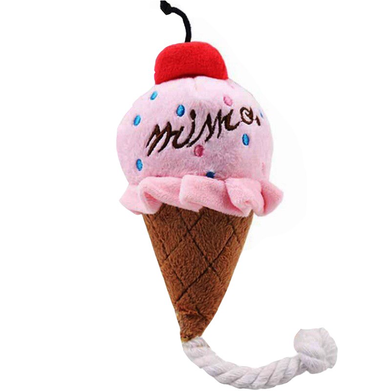 Dog Plush Stuffed Toys For Small Large Medium Dogs Puppy Soft Squeak Interactive Toy Teeth Cleaning Training Pet Accessories: Pink Ice cream