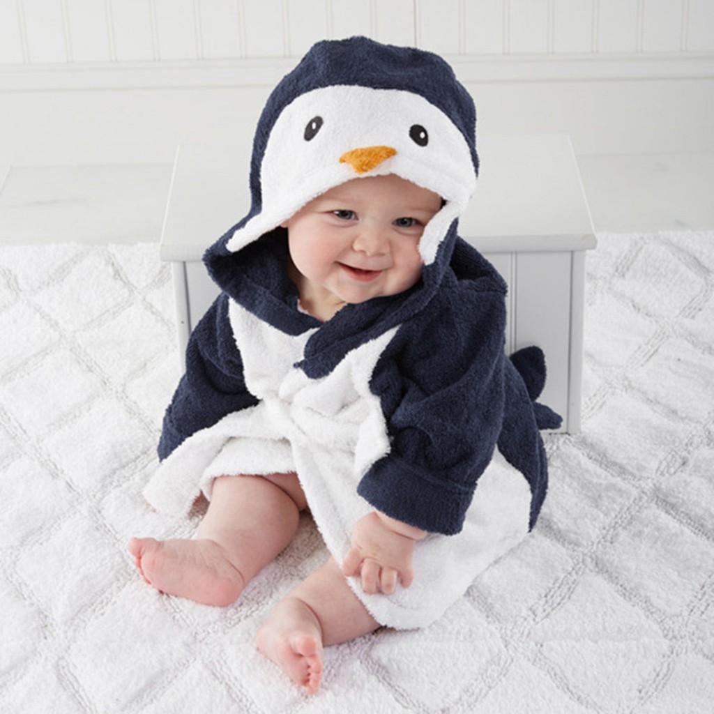 schön Baby Mädchen Karikatur mit Kapuze Bademantel Pinguin Tier Hoodie Baden Handtuch Kleid Kleinkind Flanell Bademantel Sleepwear Schlafanzug Ma8