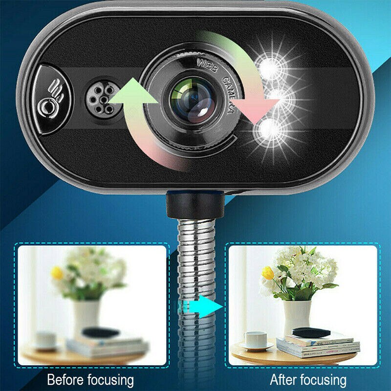Hd Camera 4-Led Webcam Desktop Computer Pc Video Usb W/Met Microfoon