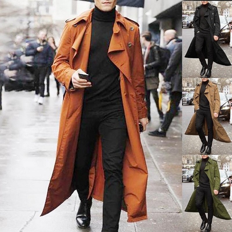 Trench Coat Men Jacket Mens Overcoat Casual Slim Fit Windbreak Plus Size Solid Long Coat Men Winter Coats Homme