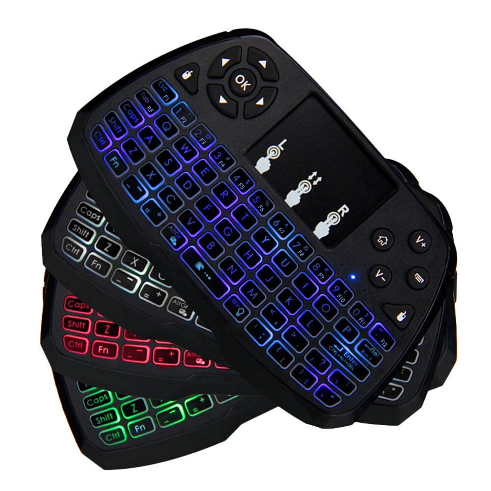 2.4 ghz draadloos toetsenbord met achtergrondverlichting, touchpad, muis, handheld afstandsbediening, 4 kleuren achtergrondverlichting voor tv-box, smart-tv, pc, notebook