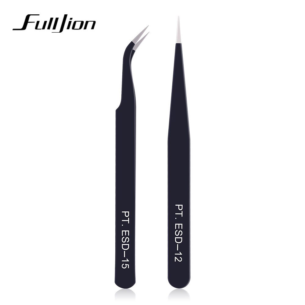 Fulljion Nail Art Anti Zuur Rvs Wenkbrauw Pincet Zwart Gebogen Rechte Nipper Wimper Extension Make Up Nail Gereedschap