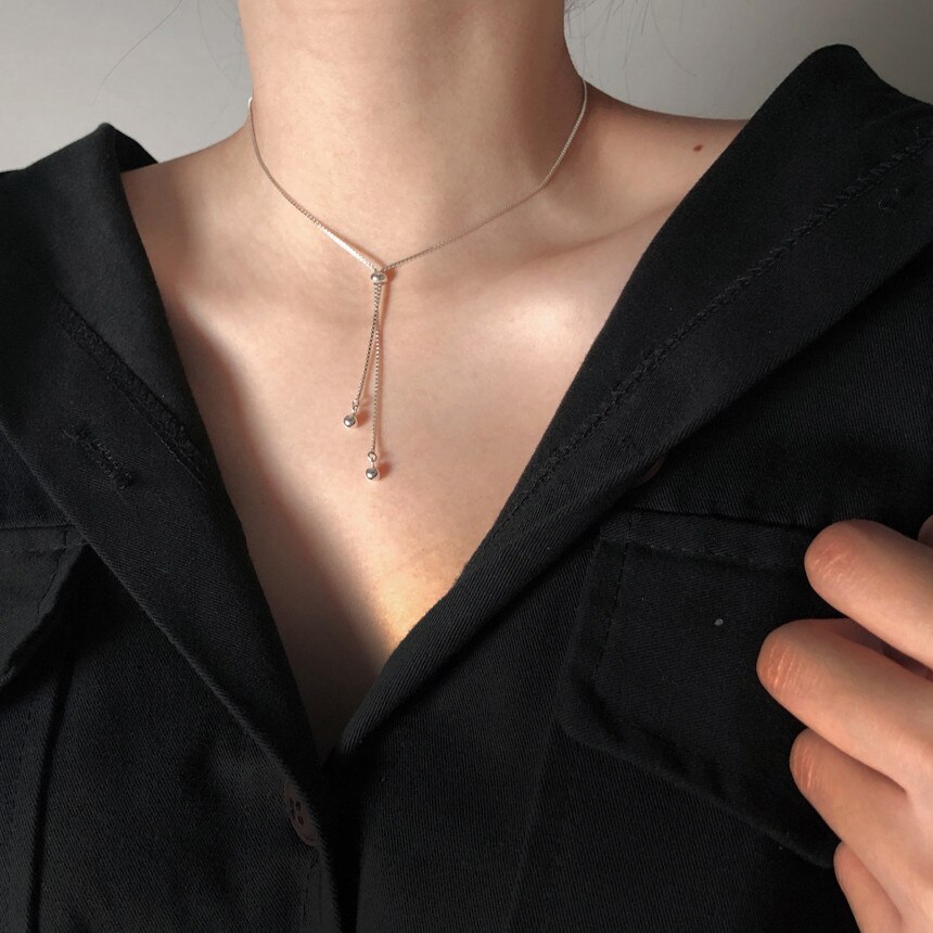 Lange Gouden Ketting Kettingen Voor Vrouwen Mode-sieraden Eenvoudigste Tassel Verstelbare Ketting Zilver Kleur Vrouwelijke Sieraden