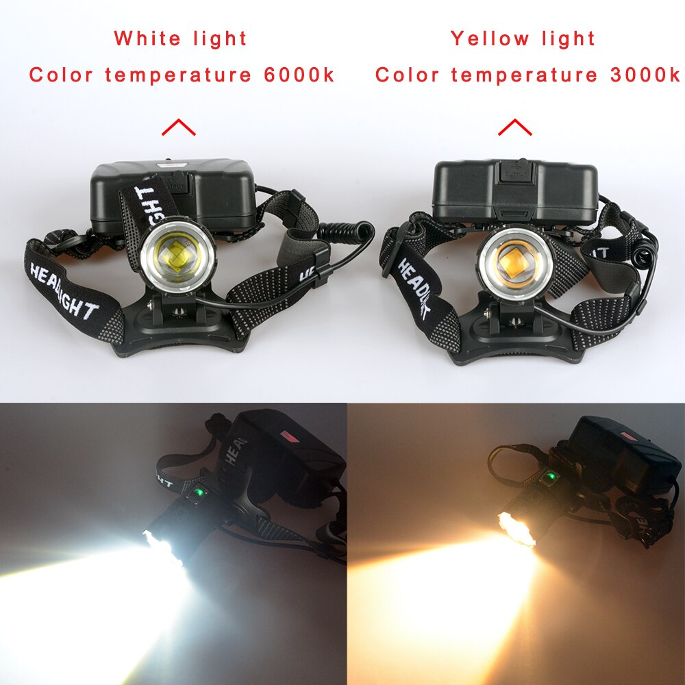 100000LM XHP70.2 LED Scheinwerfer XHP70 Gelb Weiß LED Scheinwerfer Angeln Camping Zoomen USB Aufladbare Taschenlampe Verwenden 3*18650 batterien