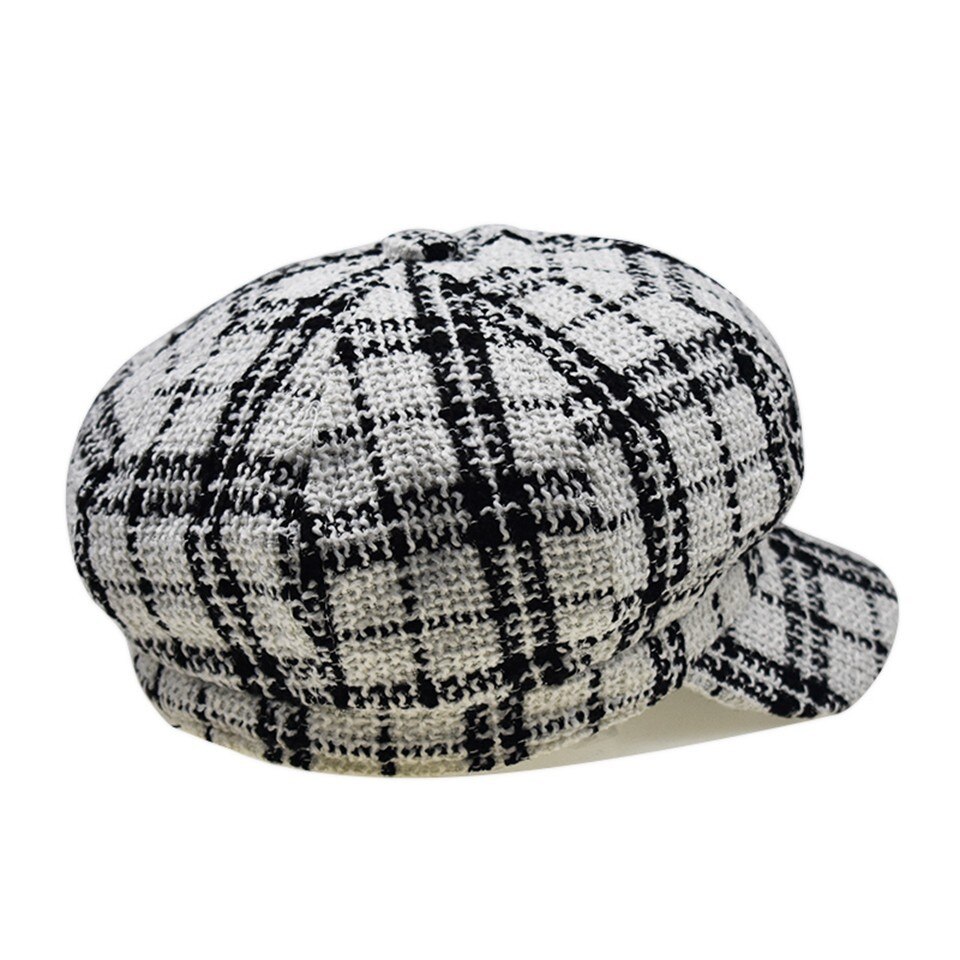 Tweed-Plaid Newsboy Newsboy Cap for Women,Cabbie Beret Visor Brim Hat