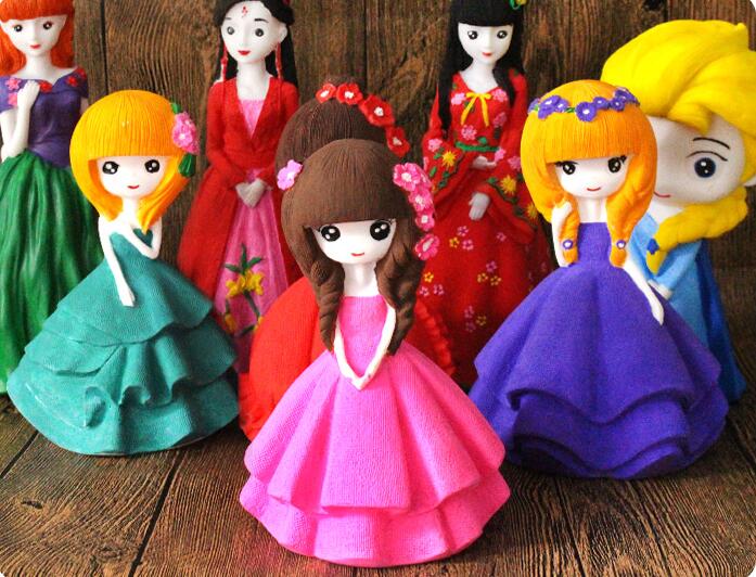 19cm lilla prinsesse dejlige børne mannequin legetøj gips dukke sparegris mannequin 12 farver maling pen palet 1 sæt  a262