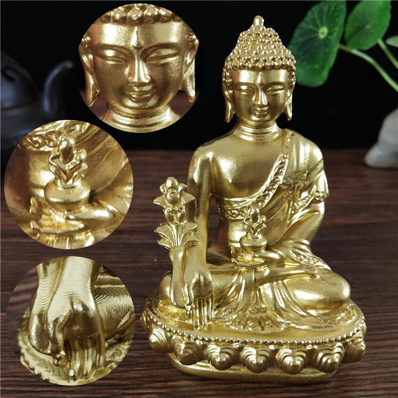 Goldn – Statue de bouddha médecine, avec collier, ornement en résine Feng Shui, Sculpture de bouddha porte-bonheur, décoration de jardin, maison, bureau,