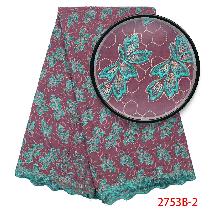African Dry Lace Fabric Swiss Voile Lace In Switzerland Nigerian Cotton Lace Fabric with Stones KS2753B-4