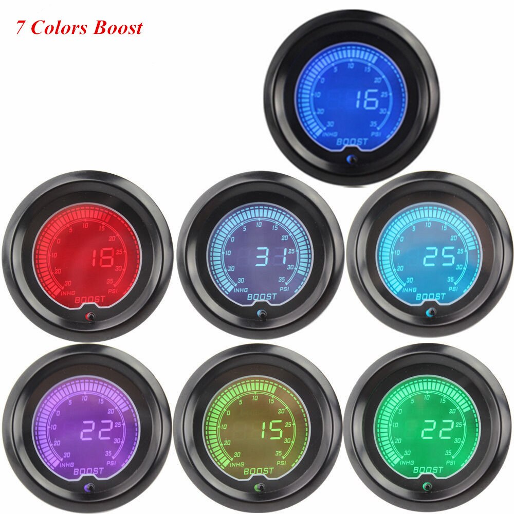 EE support 2" 52mm Turbo Boost Gauge Vacuum Digital Clocks Colors LED Light Boost Meter