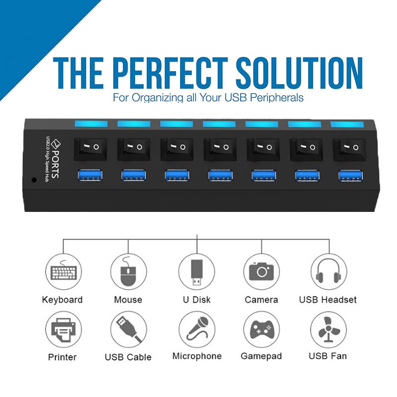 Hub usb 3.0 2.0 multi 4 7 porta usb divisor com adaptador de energia para computador portátil computador portátil acessórios vários usb hab