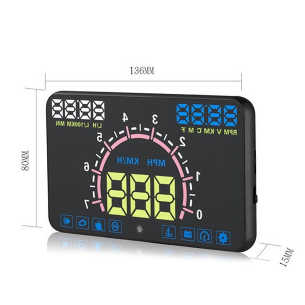 OBD2 II HUD Head-up Display 5.8 Inch Screen Projector OBD Scanner Speed Fuel Warning Alarm HUD Projector